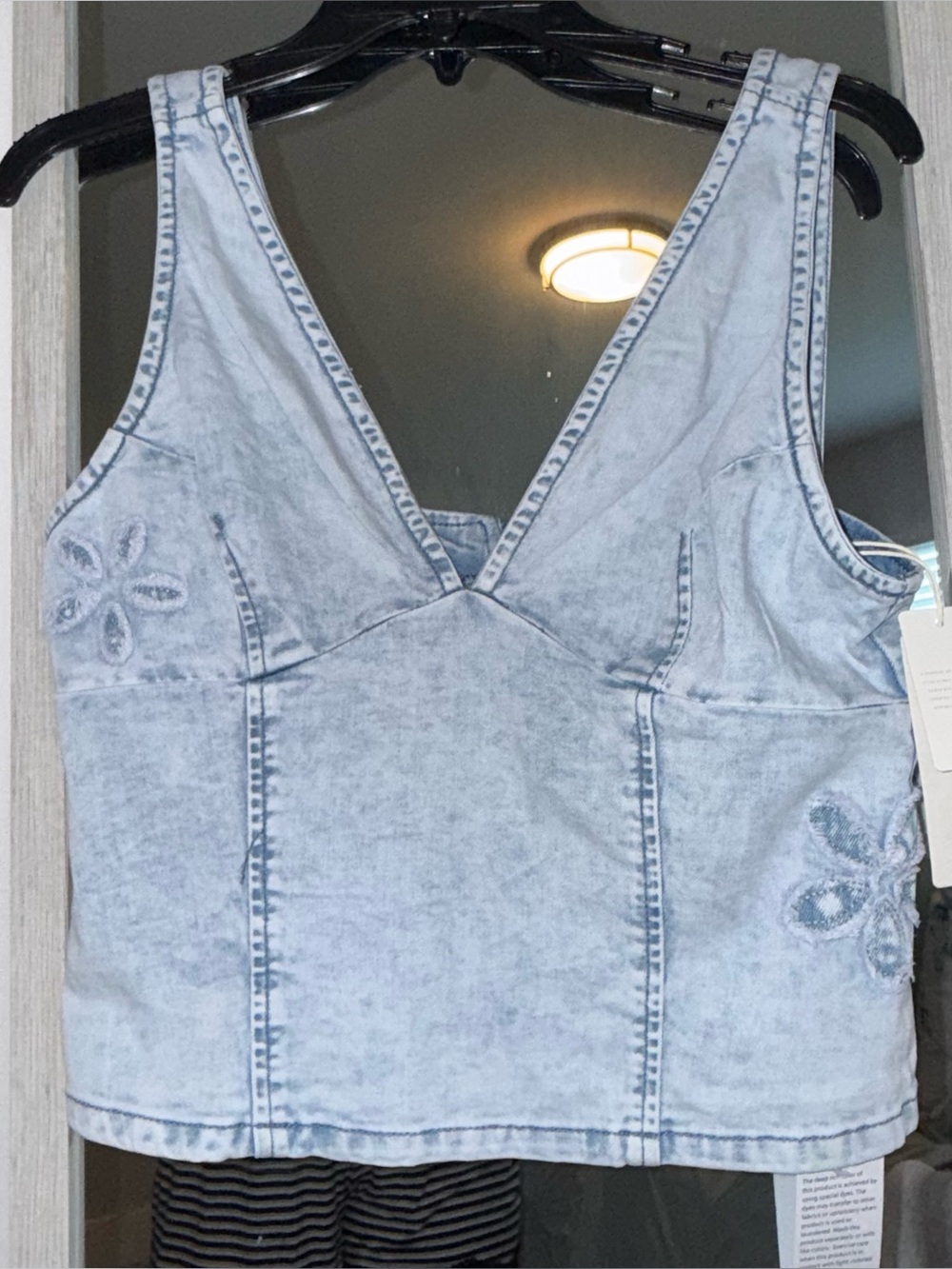 Denim Floral Embroidered Tank Top